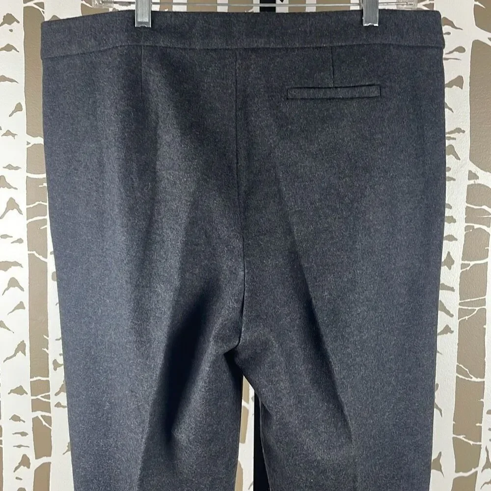 Tory Burch Wool Flannel Pleated Cropped Tapered Dress Pants Charcoal Gray XL
